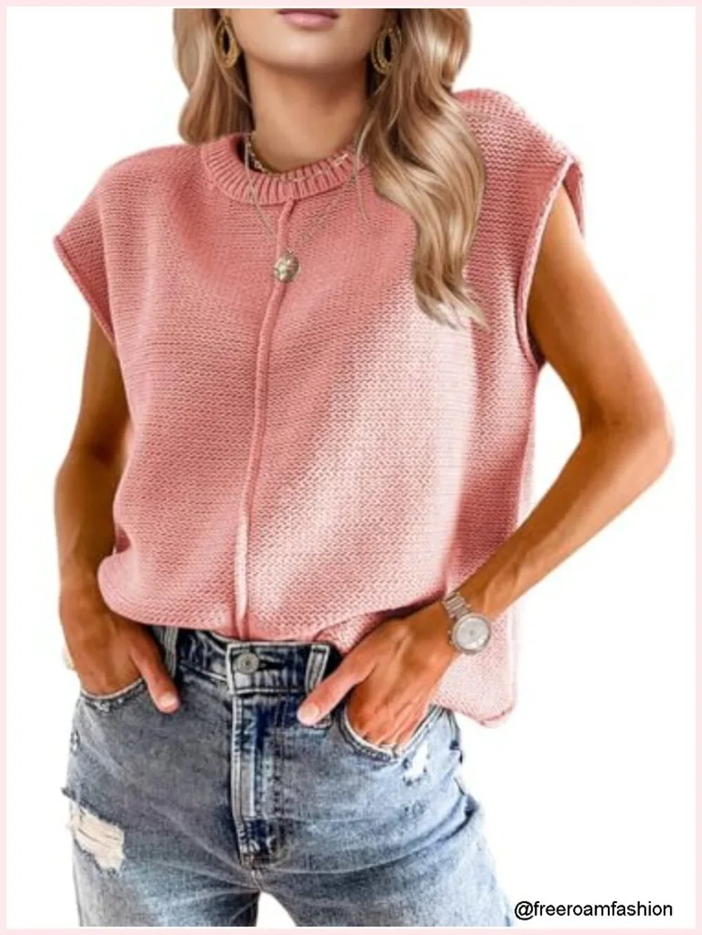 Crochet Cap Sleeve Sweater Vest - Boho Western Trendy Top